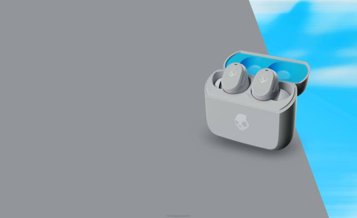 svetlo siva/modra prave brezžične ušesne slušalke v žepni velikosti in po meri Skullcandy FTZX20